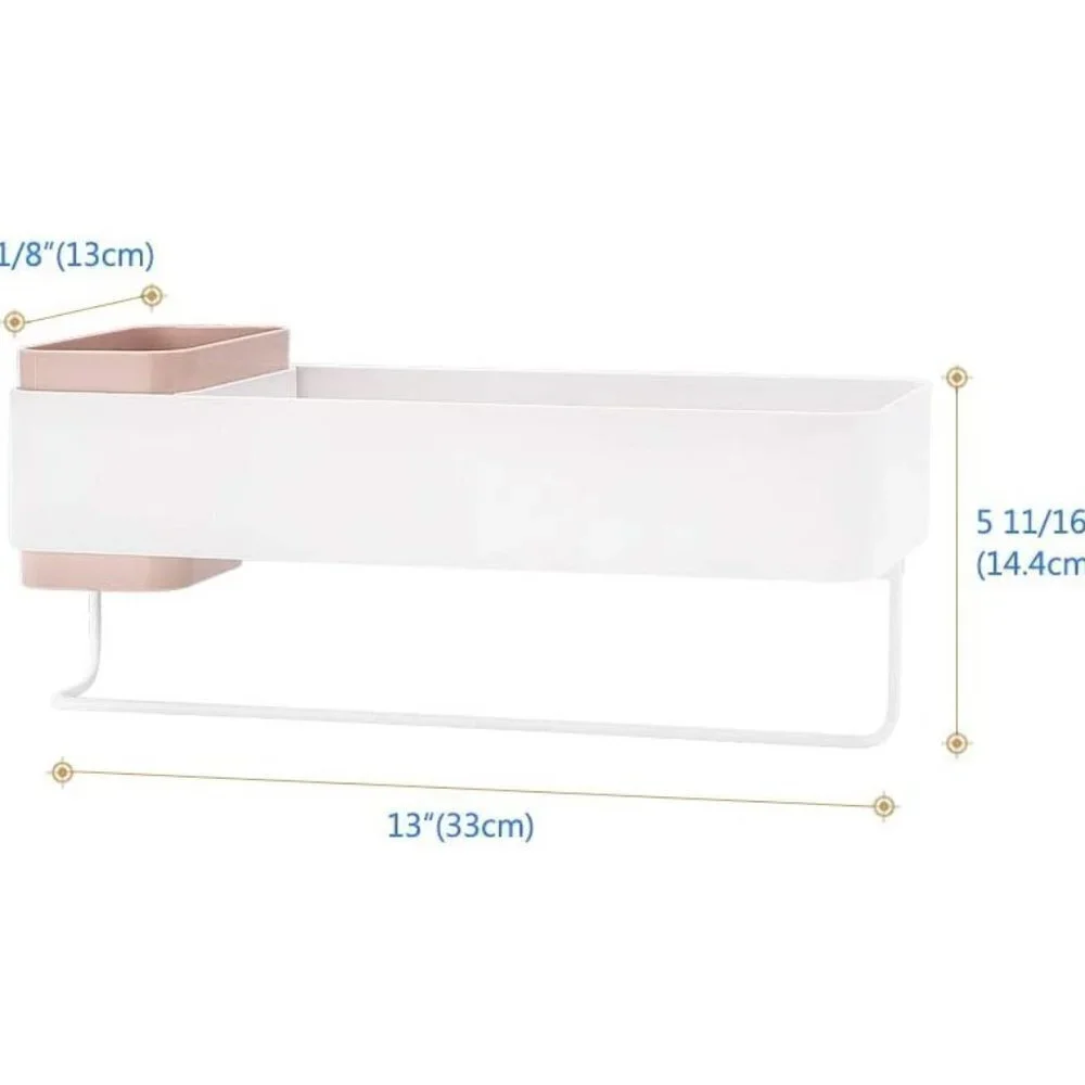 Lunmore Adhesive Bathroom Shelf Storage with Towel Bar In Pink